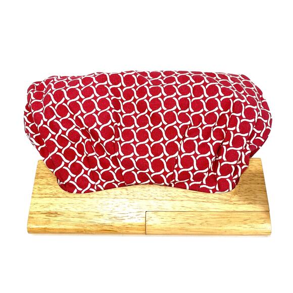 Old Navy Fabric Red White Clutch Purse Wooden Handle Magnetic Clasp Preppy Chic - Picture 2 of 5